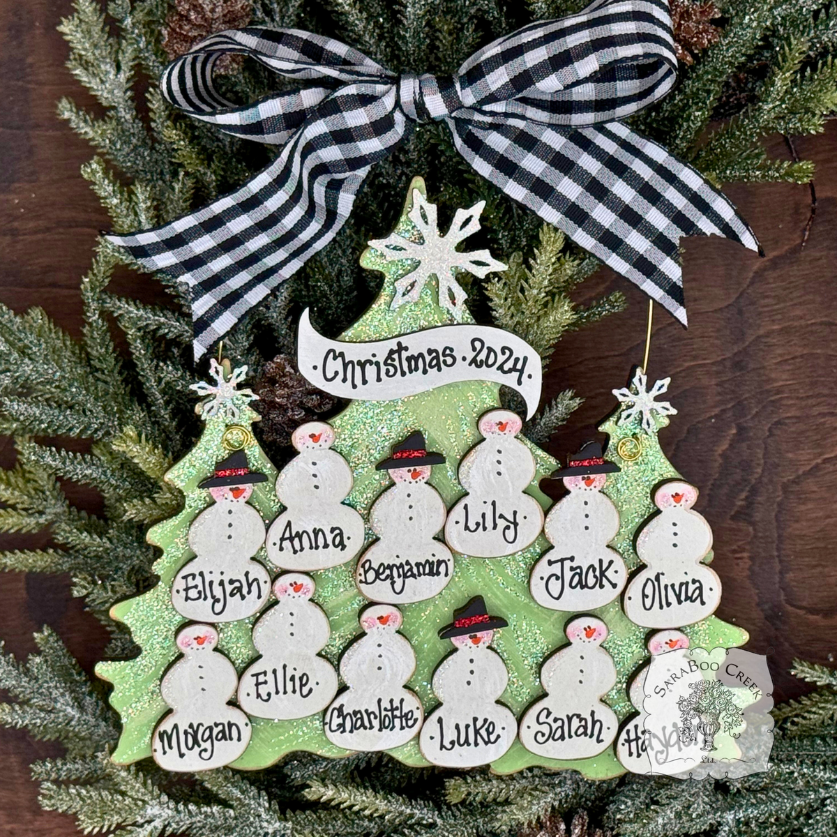 Traditional Snowman Family Tree Ornament (8-14 snowmen) - Personalized Grandparent or Large Family Gift
