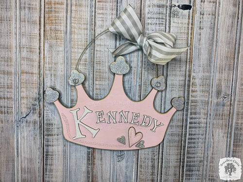 Personalized Crown Sign with Name - Cute Girl's Room Hanging Decoration