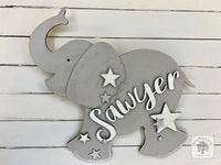 20" Large Elephant Sign with Stars or Flowers and Custom Name
