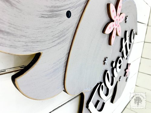 20" Large Elephant Sign with Stars or Flowers and Custom Name
