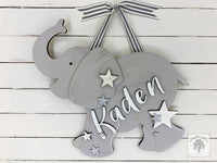 20" Large Elephant Sign with Stars or Flowers and Custom Name