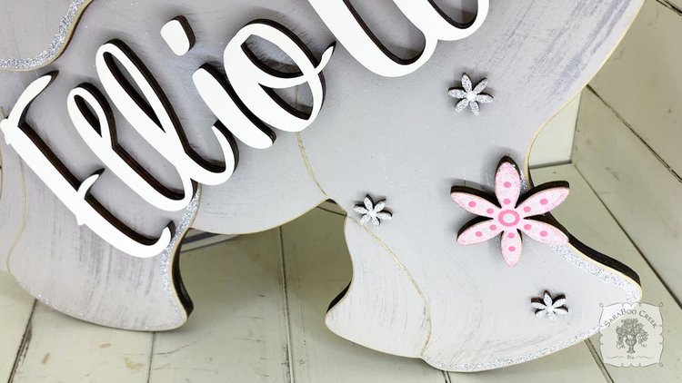 20" Large Elephant Sign with Stars or Flowers and Custom Name