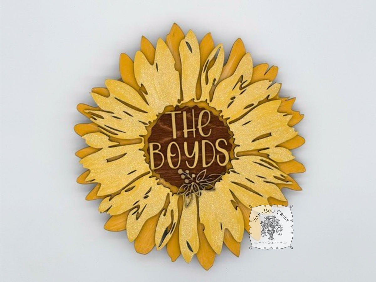 13" Sunflower Sign Personalized with Name in Gold