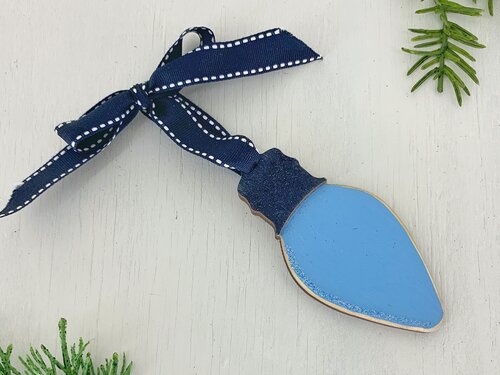 Christmas Light Bulb Ornament - Personalized Wooden Lightbulb Decoration in Red, Pink, Blue or Green