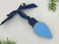Christmas Light Bulb Ornament - Personalized Wooden Lightbulb Decoration in Red, Pink, Blue or Green