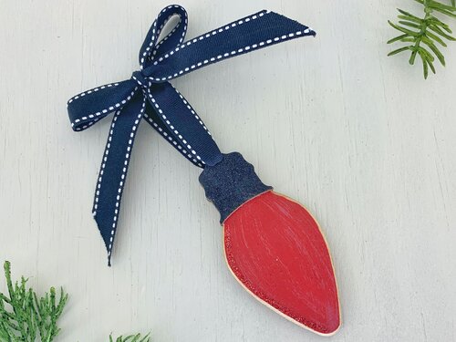 Christmas Light Bulb Ornament - Personalized Wooden Lightbulb Decoration in Red, Pink, Blue or Green
