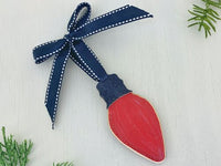 Christmas Light Bulb Ornament - Personalized Wooden Lightbulb Decoration in Red, Pink, Blue or Green