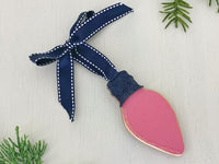 Christmas Light Bulb Ornament - Personalized Wooden Lightbulb Decoration in Red, Pink, Blue or Green