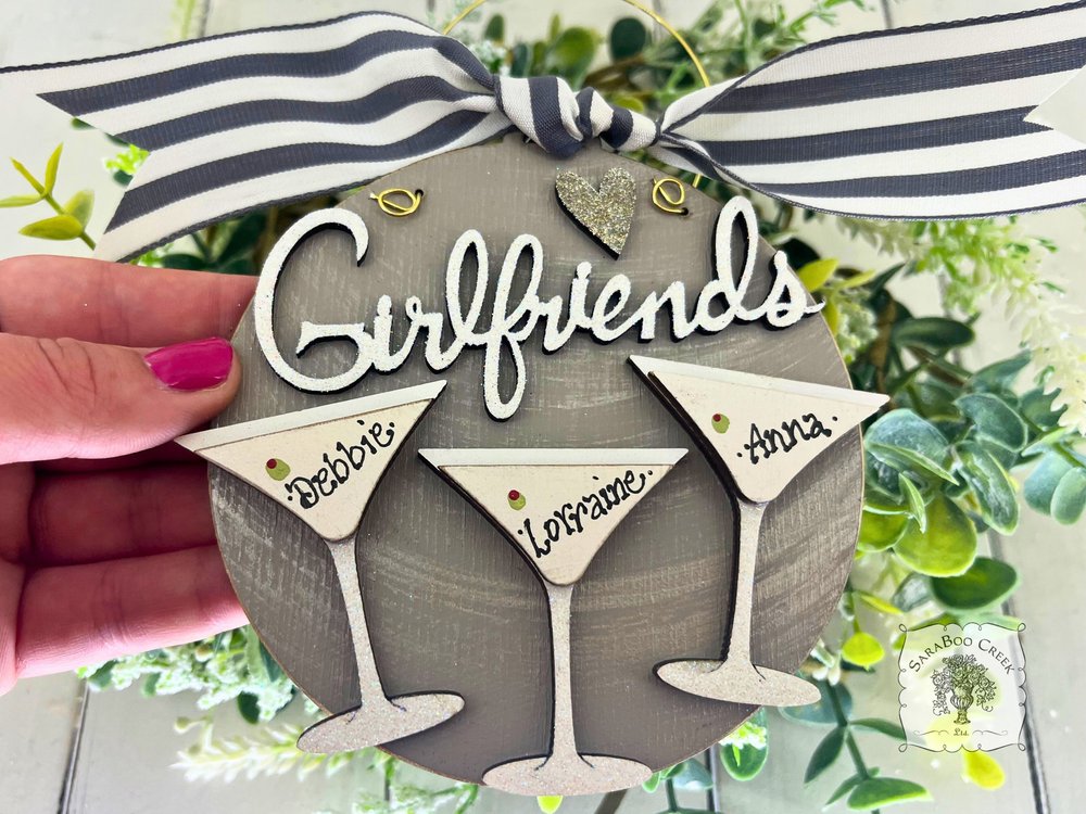 Dirty Martini Ornament - Personalized Christmas Ornament with 2 or 3 Martini Cocktails Customized for Friends, Girlfriends, Sisters or Cheers