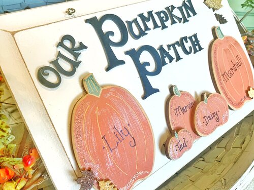 Our Pumpkin Patch Fall Plaque with Personalized Pumpkins - Family Front Door Sign