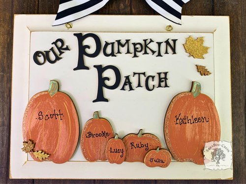 Our Pumpkin Patch Fall Plaque with Personalized Pumpkins - Family Front Door Sign