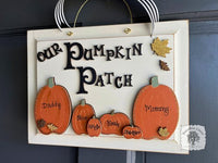 Our Pumpkin Patch Fall Plaque with Personalized Pumpkins - Family Front Door Sign