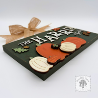 Fall Wall Art Door Sign w/ Wood Pumpkins, Autumn Leaves and Family Name