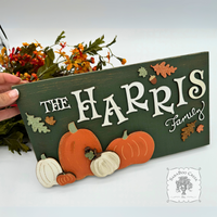 Fall Wall Art Door Sign w/ Wood Pumpkins, Autumn Leaves and Family Name
