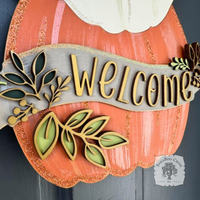 18" Fall Triple Pumpkin Sign w/ Personalized Banner and Leaves