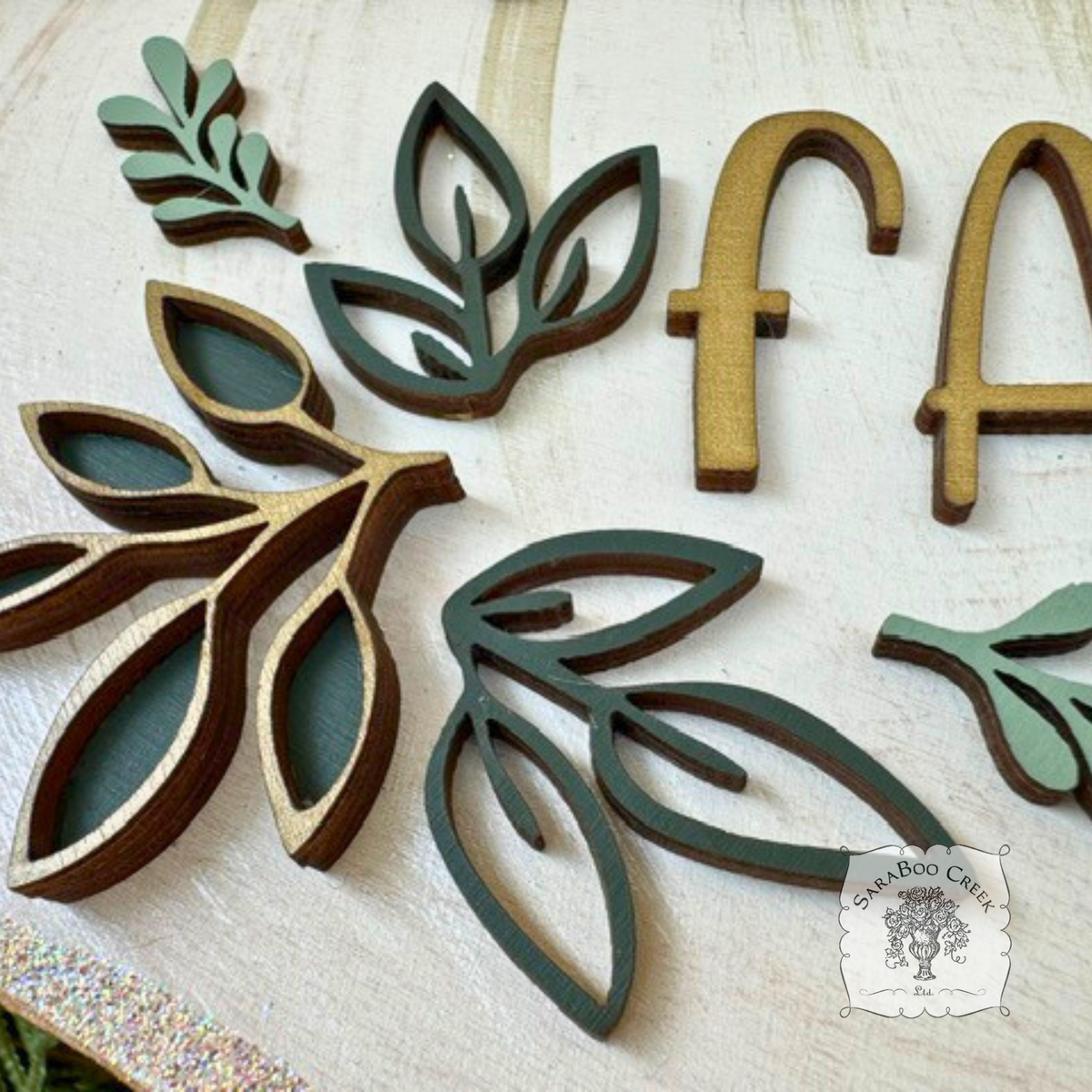 11 x 14 White Fall Pumpkin Sign w/ Gold Personalization and Leaf Detail