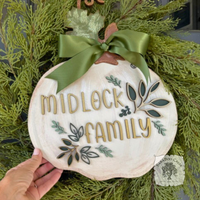 11 x 14 White Fall Pumpkin Sign w/ Gold Personalization and Leaf Detail