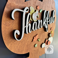 18" Thanksgiving Turkey Door Hanging Sign with Rustic "Thankful" Word and Handmade Wood Decorations