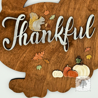 18" Thanksgiving Turkey Door Hanging Sign with Rustic "Thankful" Word and Handmade Wood Decorations