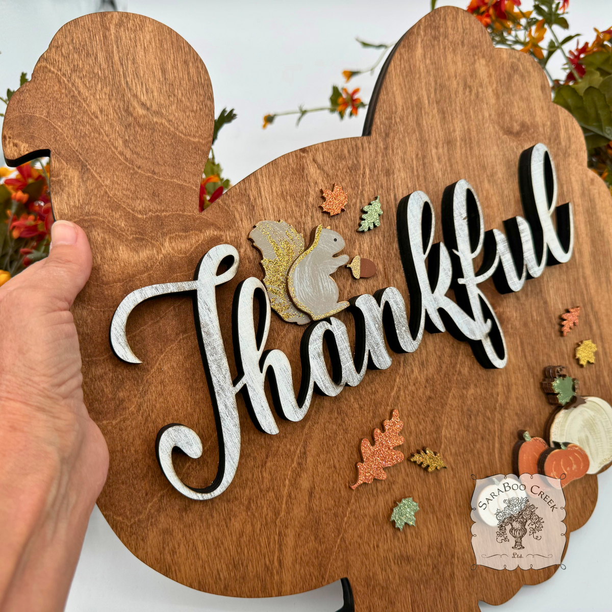 18" Thanksgiving Turkey Door Hanging Sign with Rustic "Thankful" Word and Handmade Wood Decorations