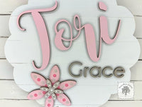 Scalloped Round Two Name Sign with Hand Painted Flowers