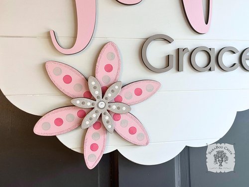 Scalloped Round Two Name Sign with Hand Painted Flowers