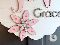 Scalloped Round Two Name Sign with Hand Painted Flowers