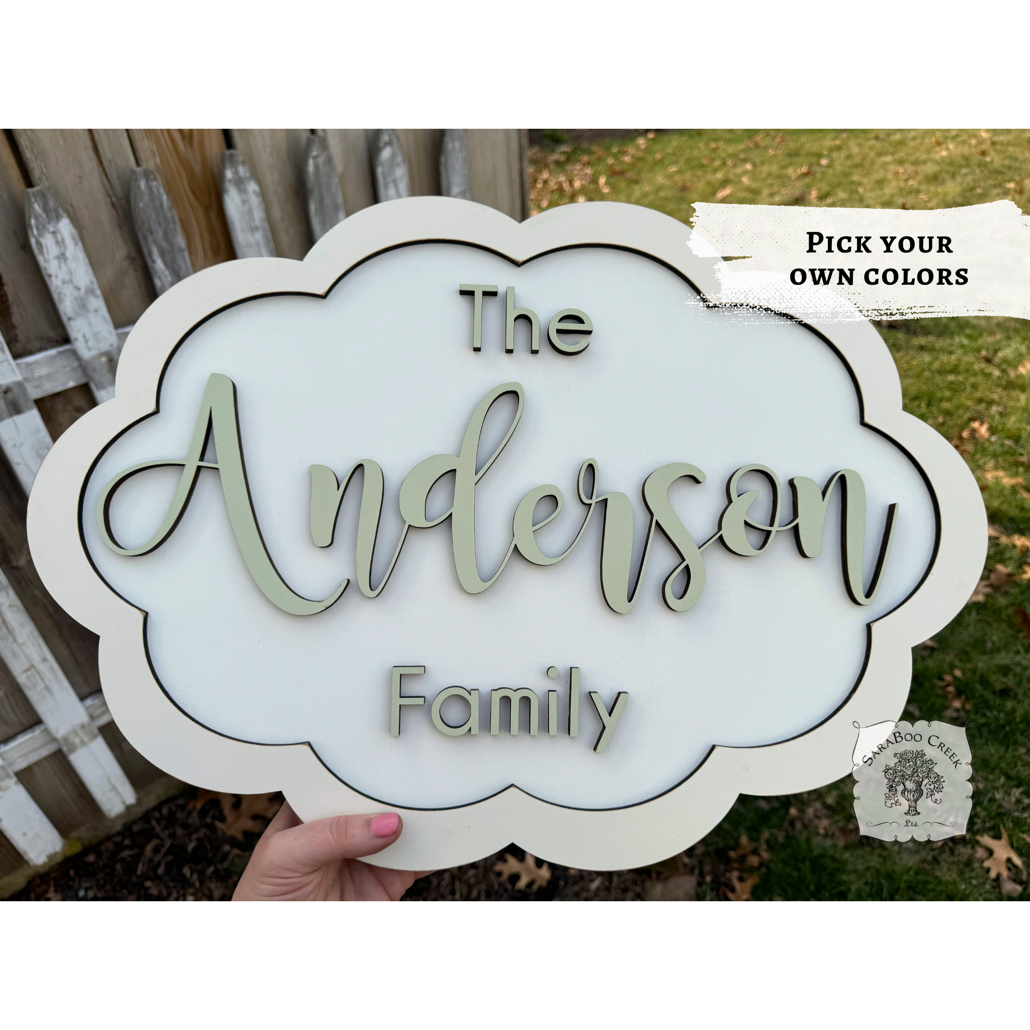 Scalloped Oval Family Name Sign - Customize Your Colors – SaraBoo Creek