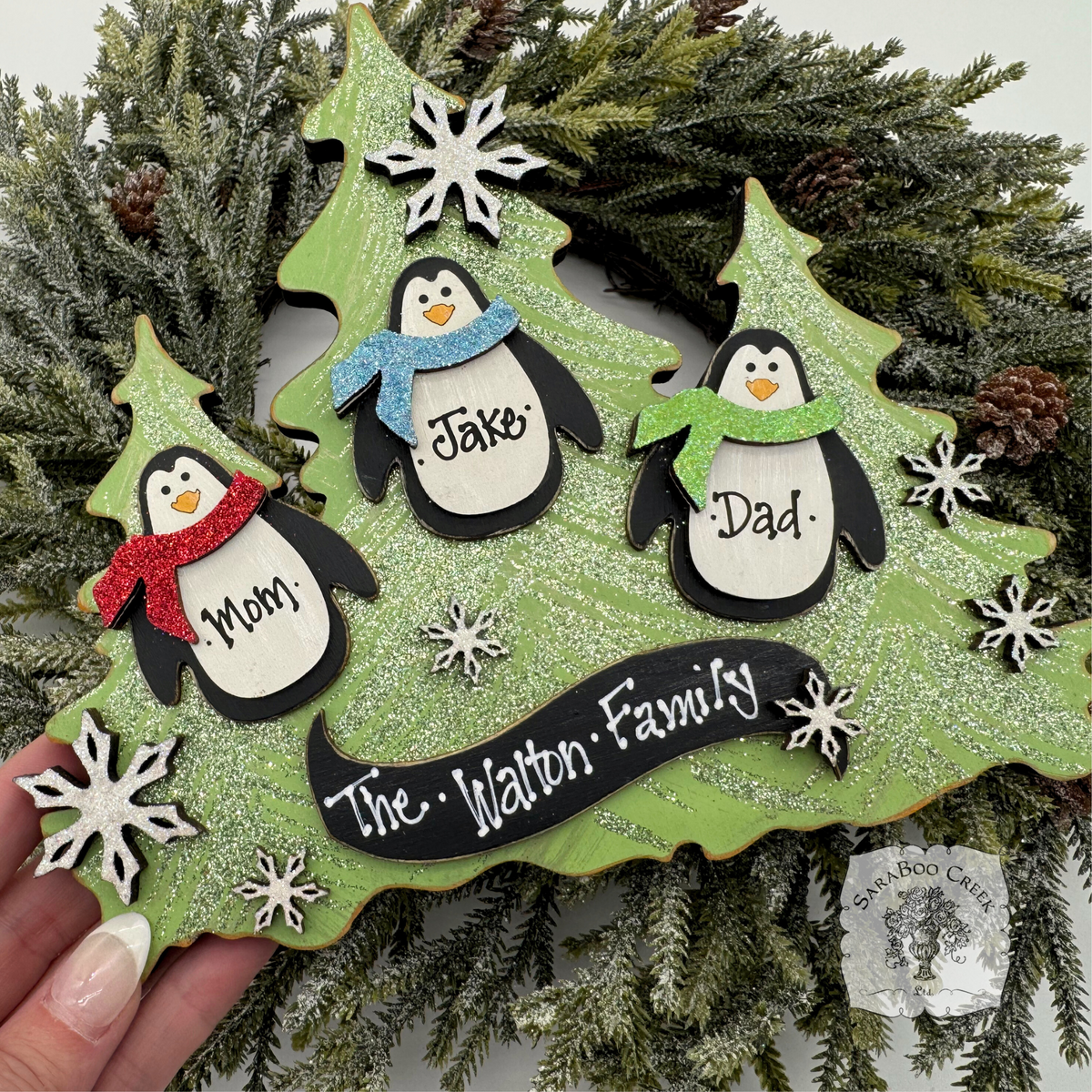 Penguin Family Tabletop Tree: Up to 5 Personalized Penguins