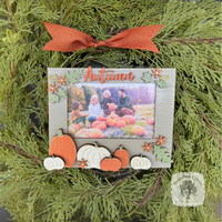 Wood "Autumn" Hanging Picture Frame with Pumpkins and Fall Leaves & Floral - Slip in 3.5" x 5.5" Photo