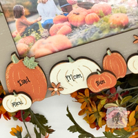 Wood "Autumn" Hanging Picture Frame with Pumpkins and Fall Leaves & Floral - Slip in 3.5" x 5.5" Photo