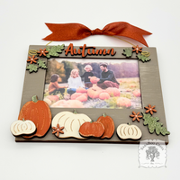 Wood "Autumn" Hanging Picture Frame with Pumpkins and Fall Leaves & Floral - Slip in 3.5" x 5.5" Photo