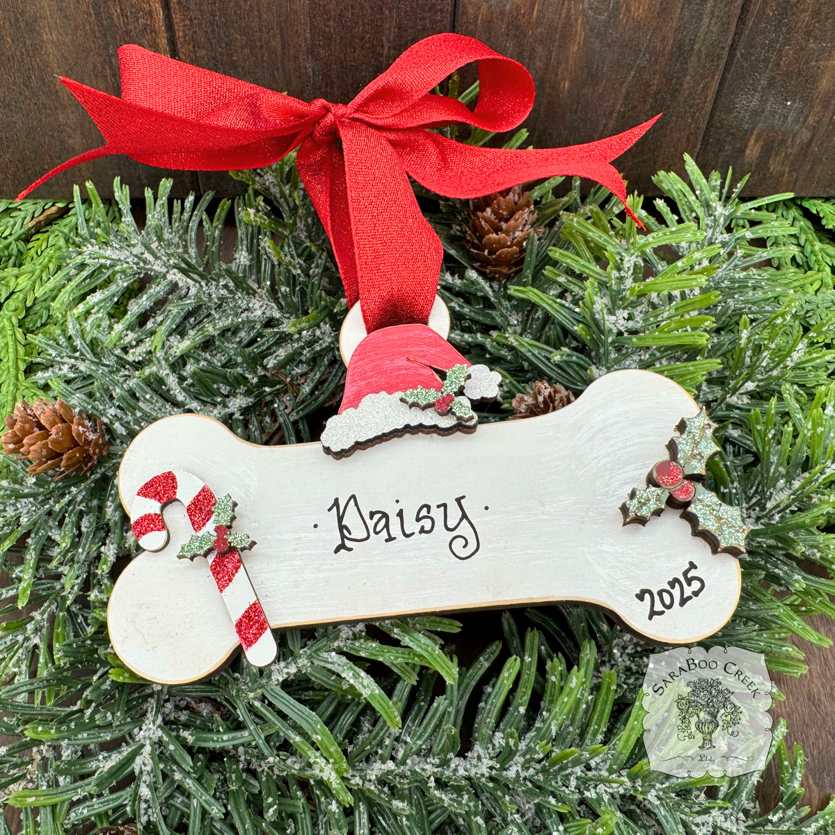 Dog Bone Ornament w/ Christmas Accents