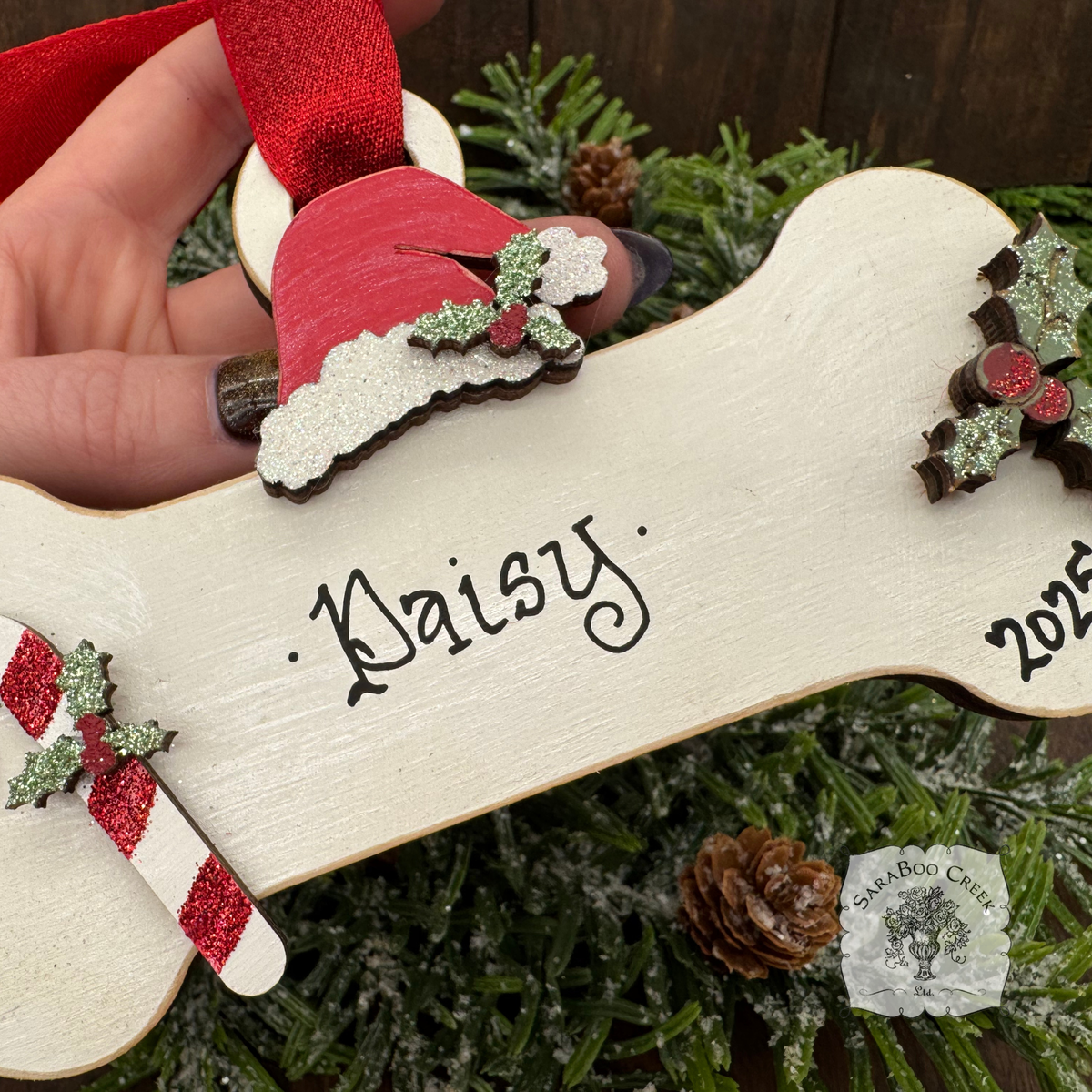 Dog Bone Ornament w/ Christmas Accents