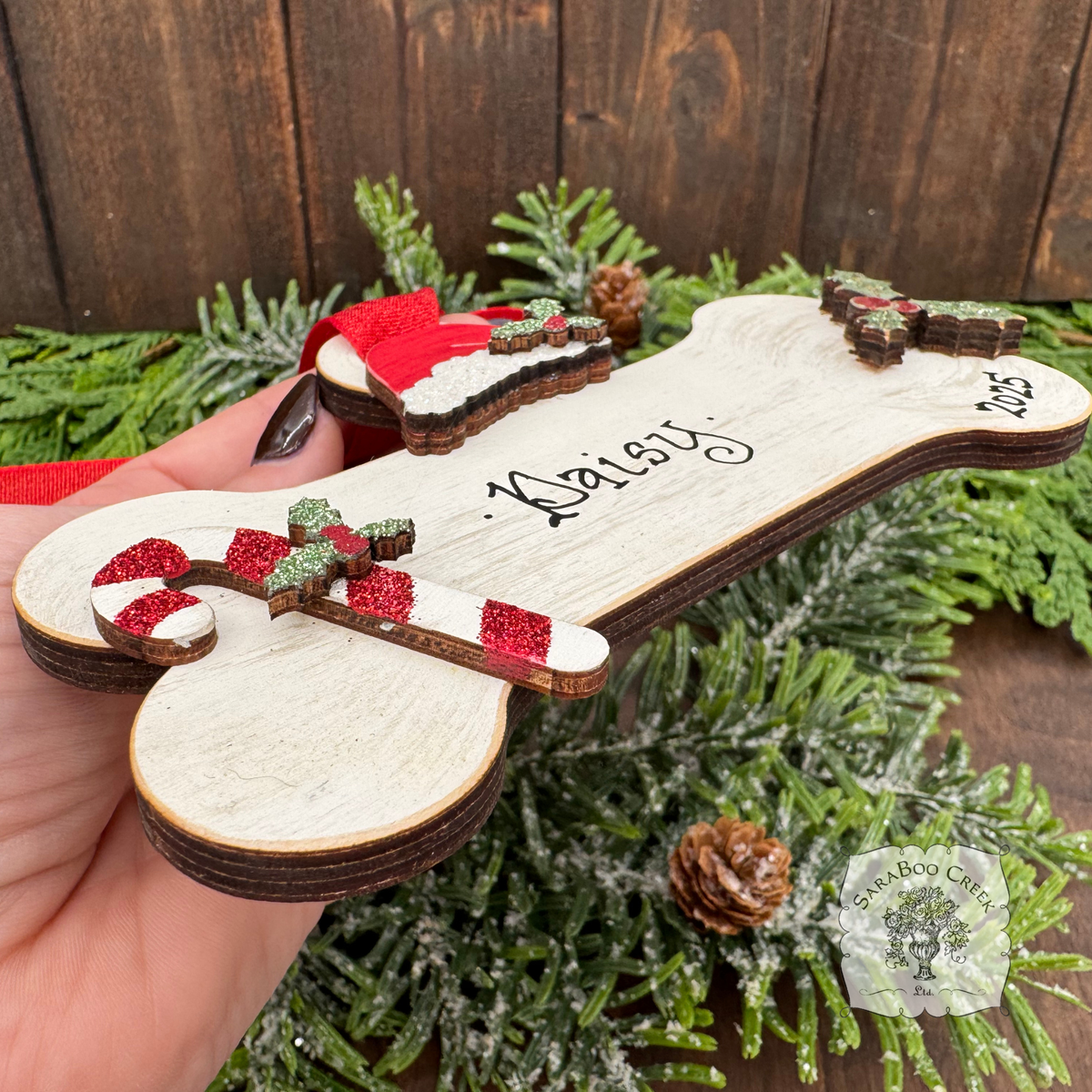 Dog Bone Ornament w/ Christmas Accents