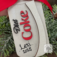 Diet Coke Personalized Ornament; Handmade Layered Wood Soda Can hung w/ Ribbon