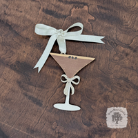Personalized Espresso Martini Ornament with Glittery Bow & Ribbon Hanger