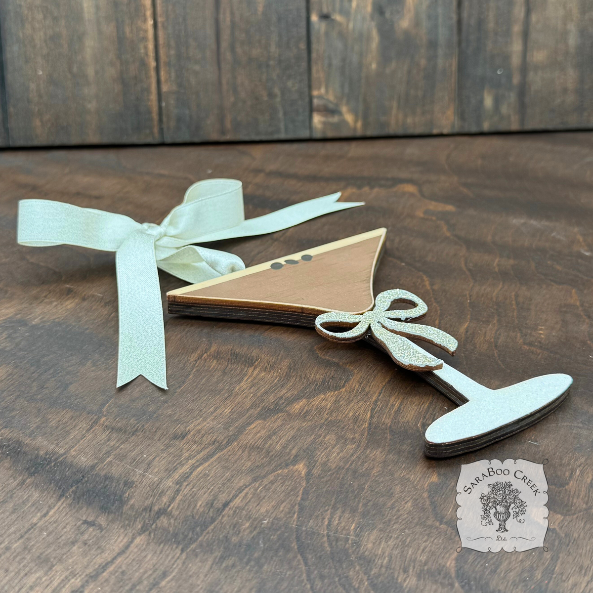 Personalized Espresso Martini Ornament with Glittery Bow & Ribbon Hanger