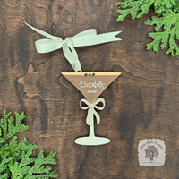 Personalized Espresso Martini Ornament with Glittery Bow & Ribbon Hanger
