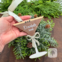 Personalized Espresso Martini Ornament with Glittery Bow & Ribbon Hanger