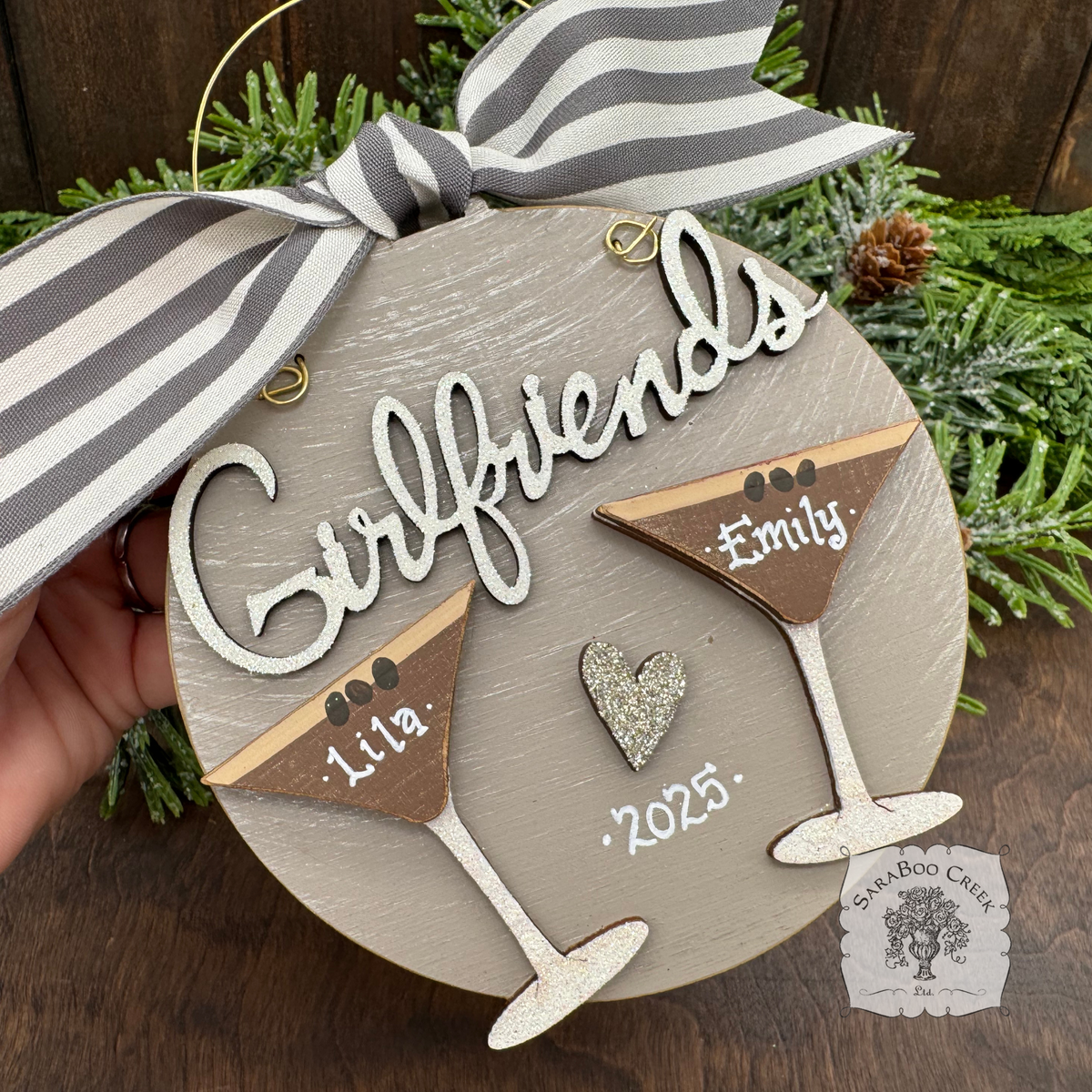 Espresso Martini Ornament w/2 or 3 Cocktails; Choose Girlfriends Friends Sisters or Cheers