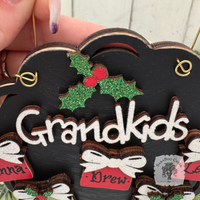 Grandkids Gifts Ornament with 2, 3, 4 or 5 Personalized Wood Present for Grandchildren
