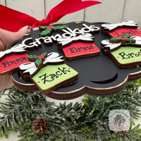 Grandkids Gifts Ornament with 2, 3, 4 or 5 Personalized Wood Present for Grandchildren