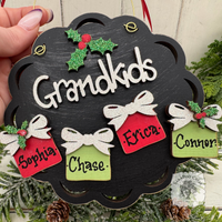 Grandkids Gifts Ornament with 2, 3, 4 or 5 Personalized Wood Present for Grandchildren