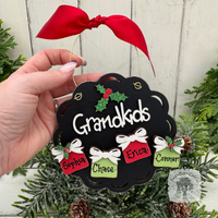 Grandkids Gifts Ornament with 2, 3, 4 or 5 Personalized Wood Present for Grandchildren