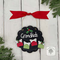 Grandkids Gifts Ornament with 2, 3, 4 or 5 Personalized Wood Present for Grandchildren