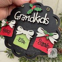 Grandkids Gifts Ornament with 2, 3, 4 or 5 Personalized Wood Present for Grandchildren