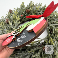 Grinch Hand w/ Christmas Ball Christmas - Personalized Handmade Wood