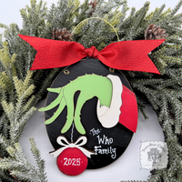 Grinch Hand w/ Christmas Ball Christmas - Personalized Handmade Wood