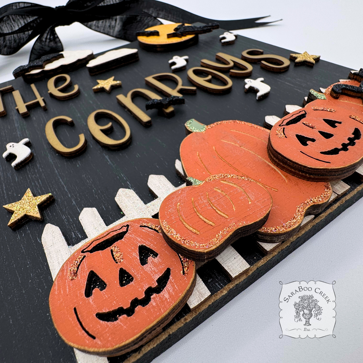 8.5" Halloween Night Decorative Plaque Personalized with Family Name; Handmade Wood Sign